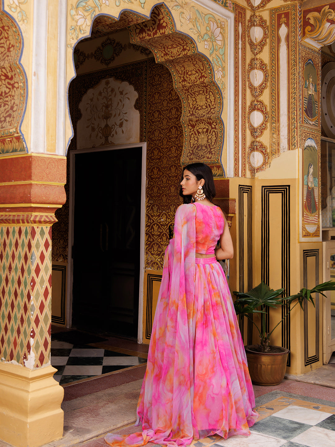 Raspberry Pink Chiffon Lehenga Set  - By Ragavi