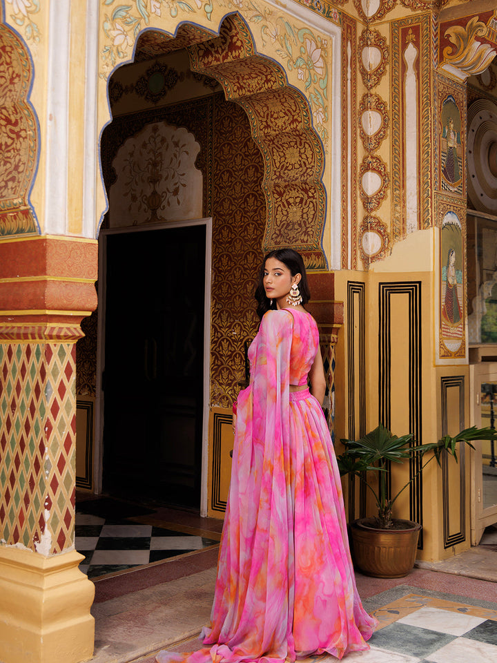 Raspberry Pink Chiffon Lehenga Set  - By Ragavi