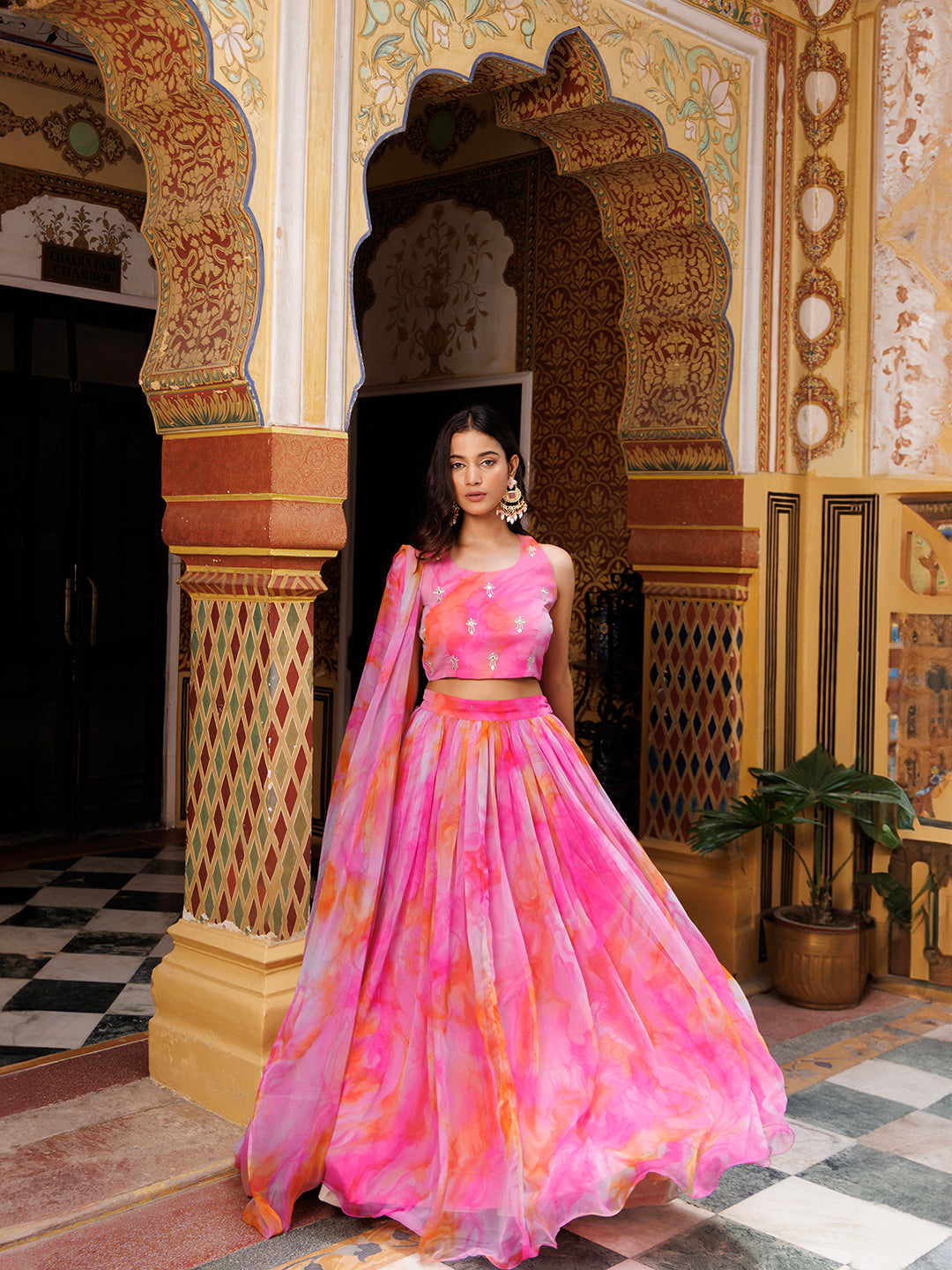 Raspberry Pink Chiffon Lehenga Set  - By Ragavi