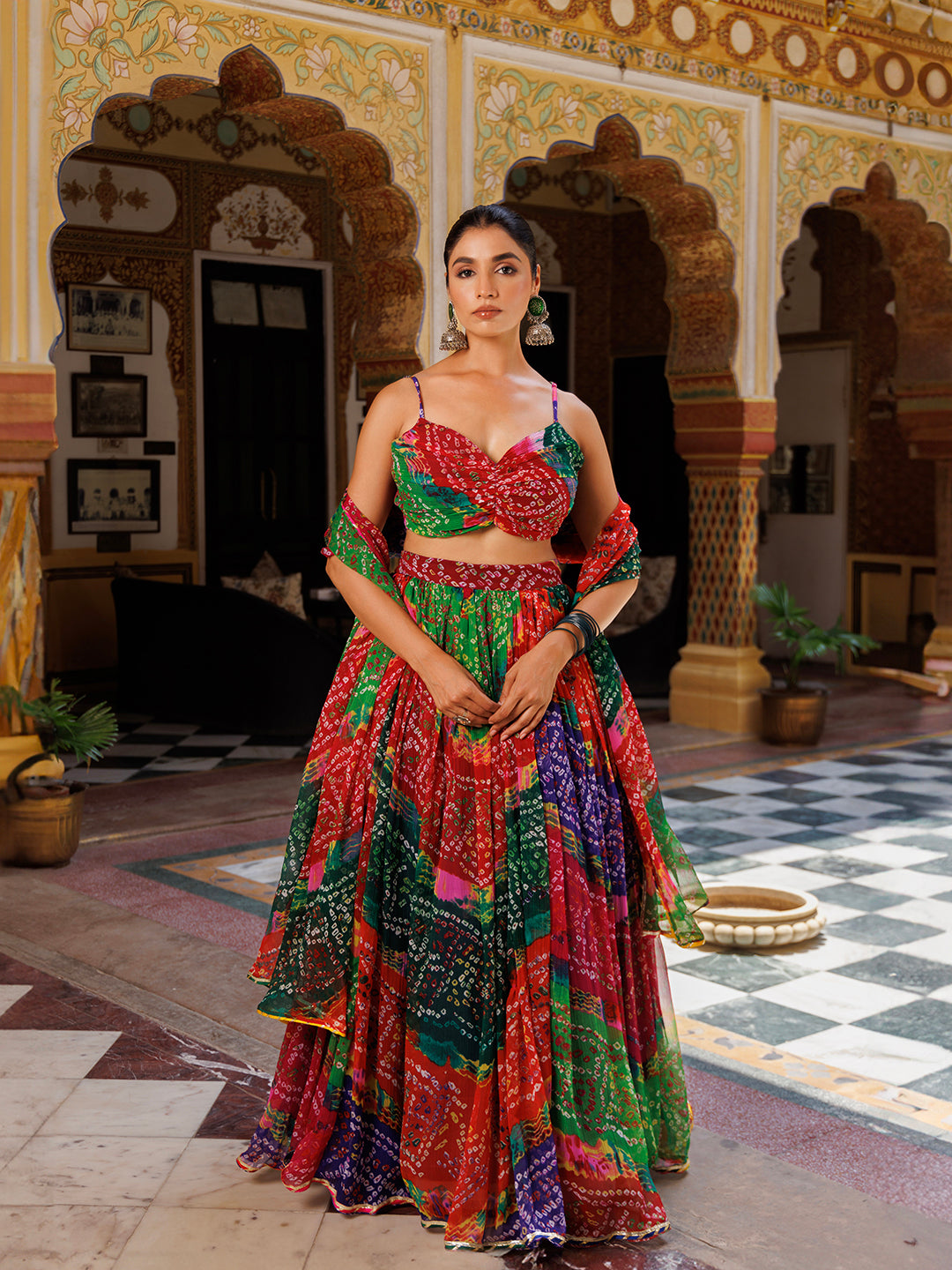 Pachranga Leheriya Floral Printed Chiffon Lehenga Sett  - By Ragavi