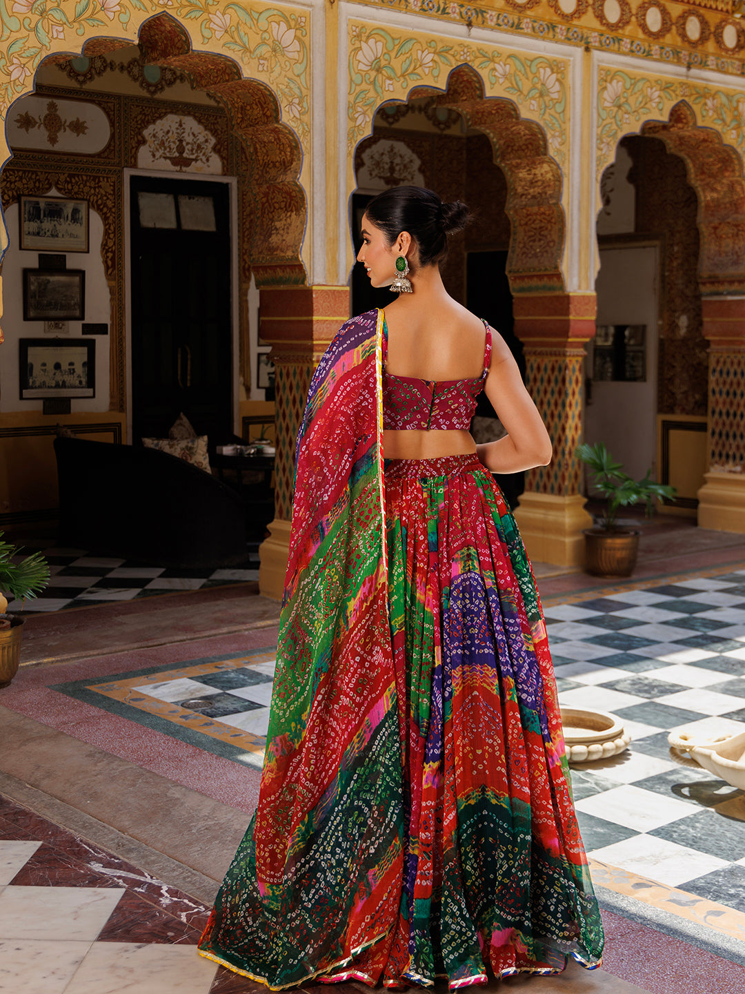 Pachranga Leheriya Floral Printed Chiffon Lehenga Sett  - By Ragavi