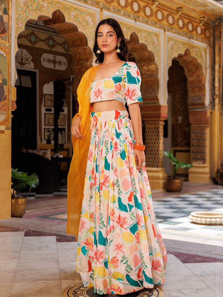 Multicolor Printed lehnga set  - By Ragavi