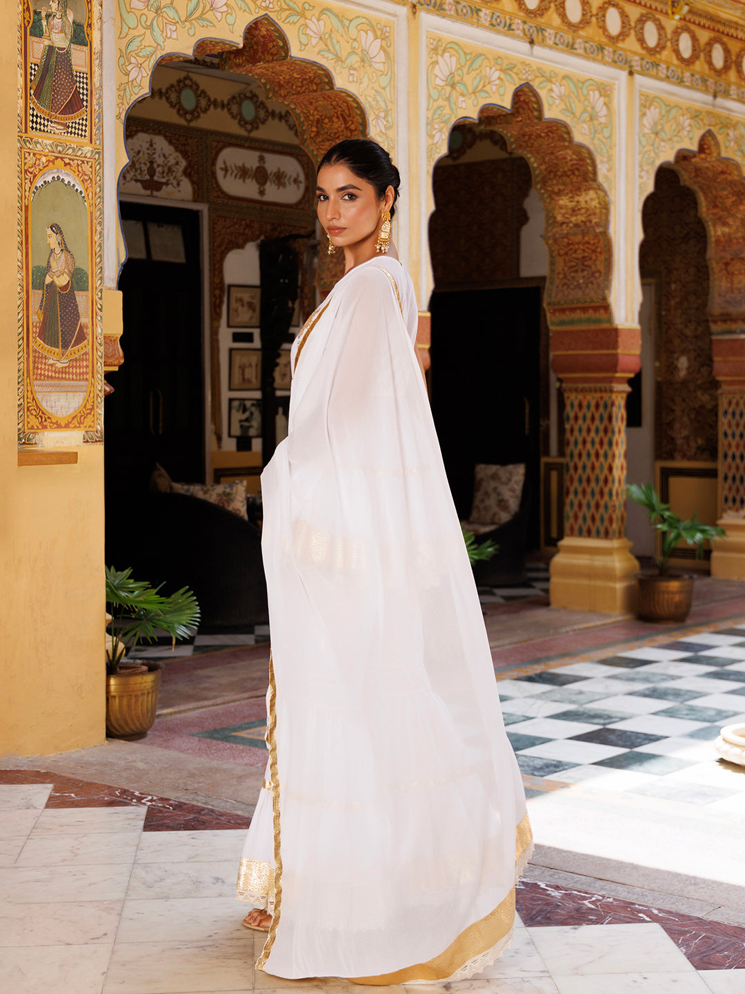 Cannoli Cream White Cotton Embroidered Sharara Set  - By Ragavi