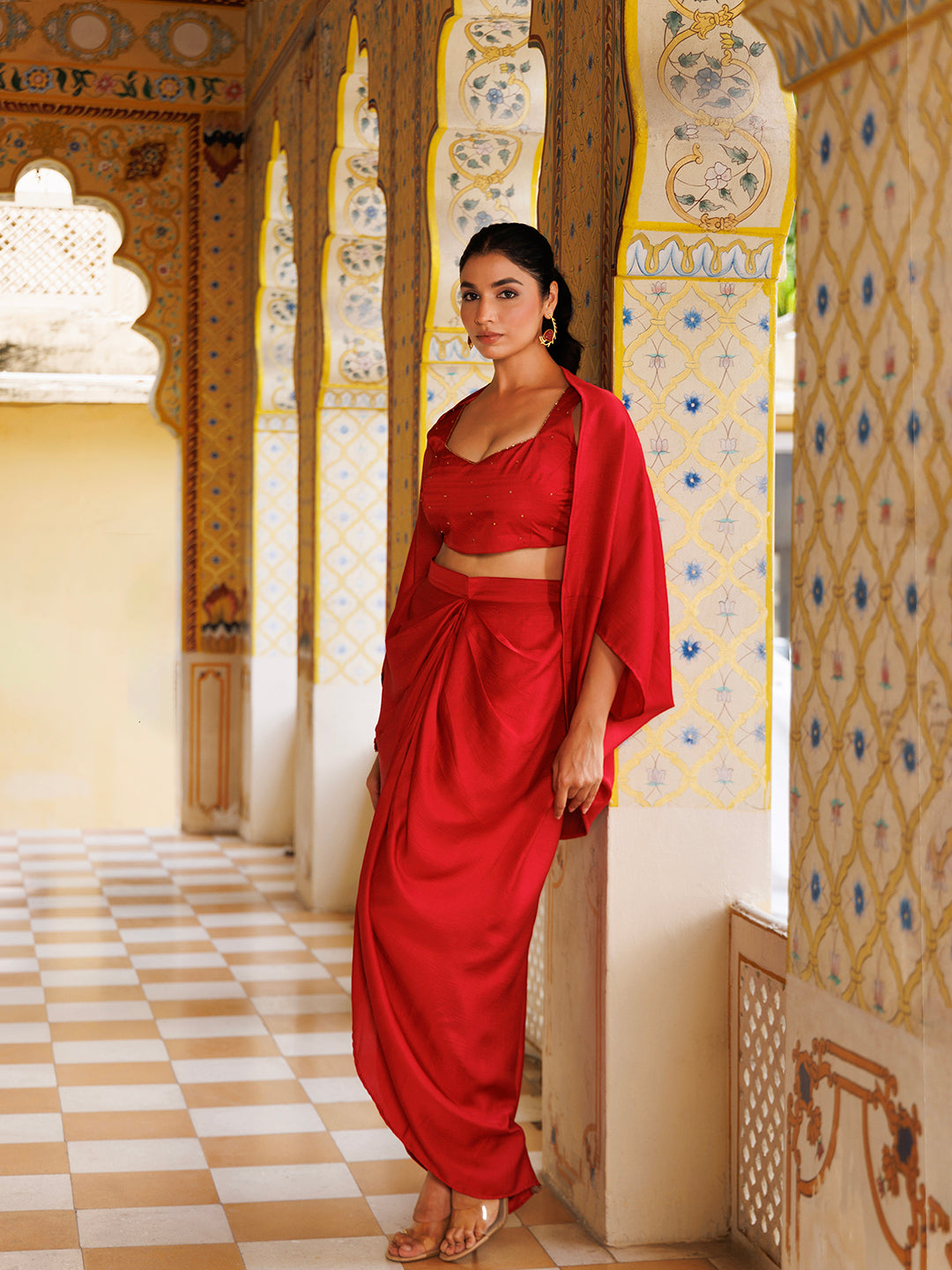 Stunning Savy Red Silk Co- Ord Set by Ragavi - A perfect ensemble for elegant occasions and formal events