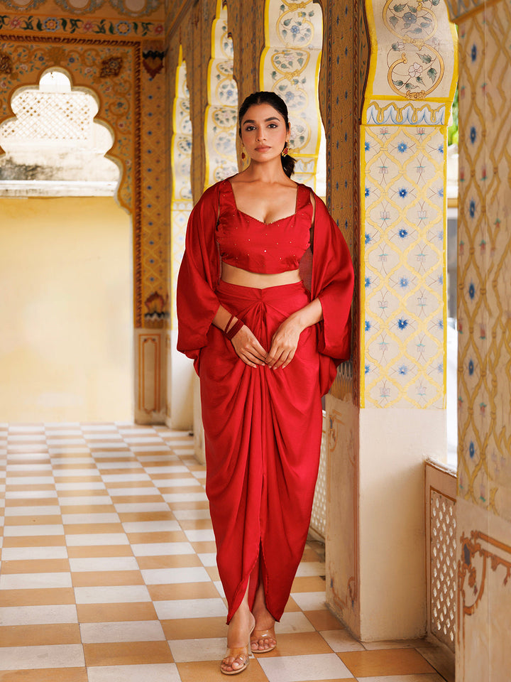 Savy Red Silk Co- Ord Set  - By Ragavi