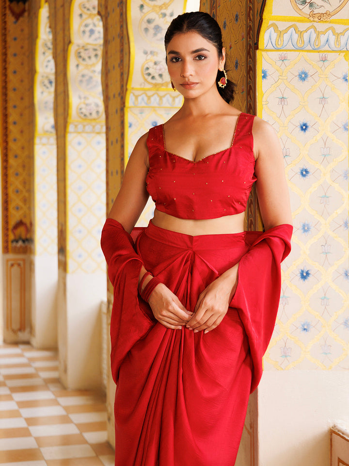 Savy Red Silk Co- Ord Set  - By Ragavi