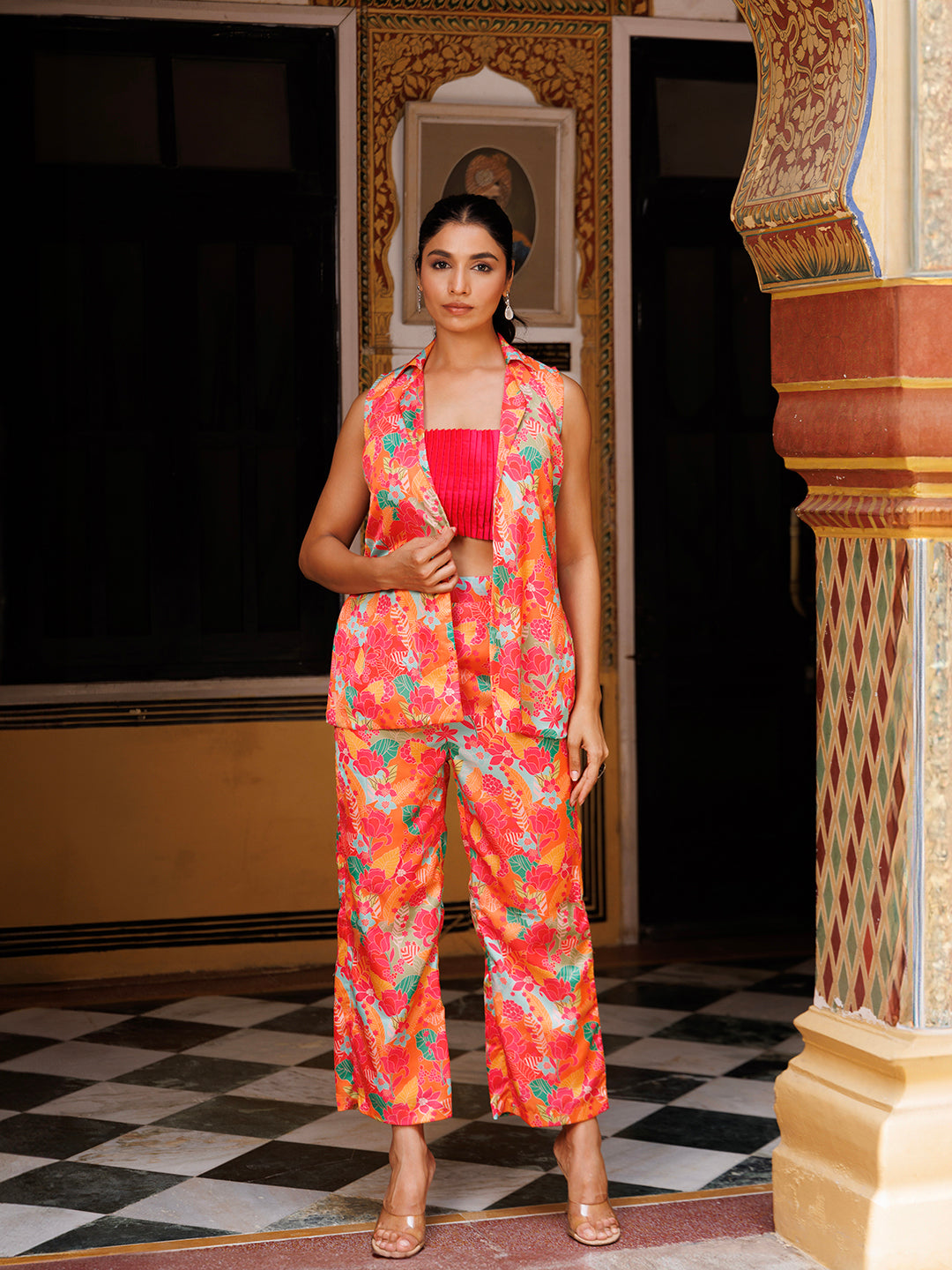 Peach Echo Pink Silk Co- Ord Set  - By Ragavi