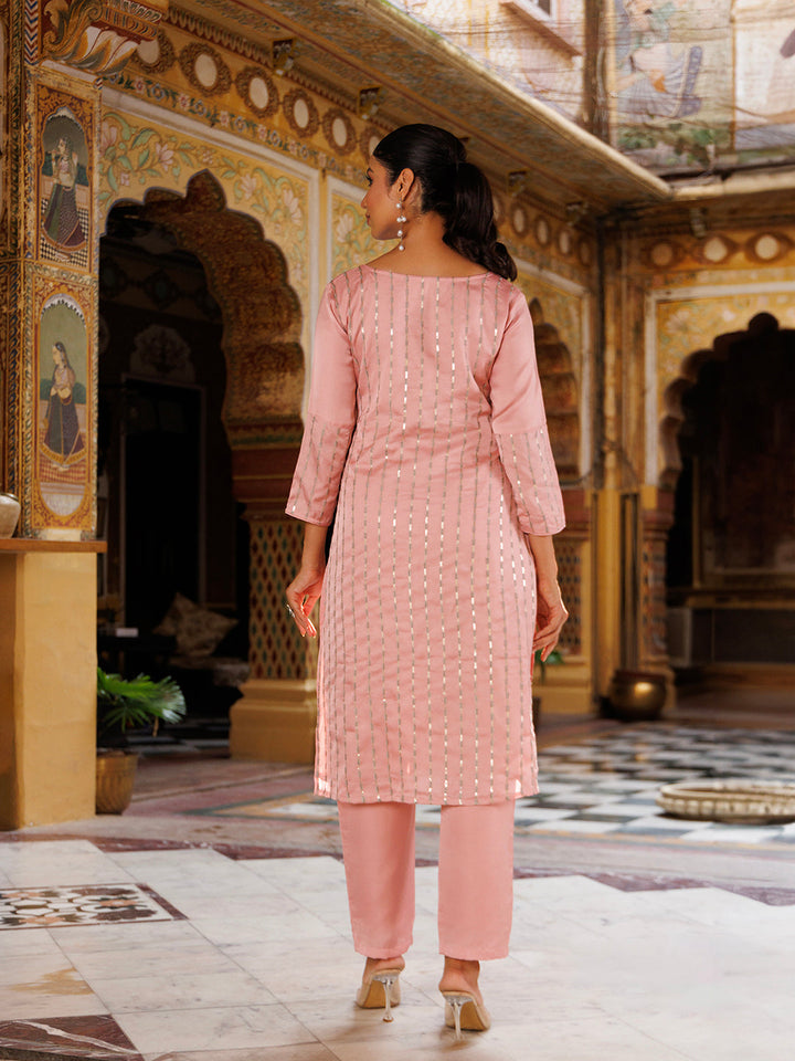 Calypso Pink Embroidered Silk Kurta Set  - By Ragavi