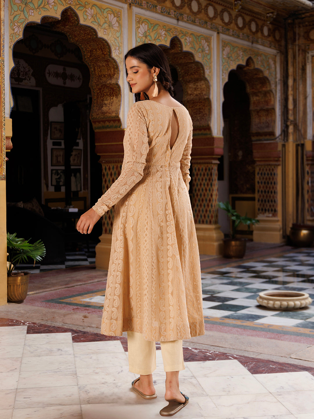 Nougat Nude Chikankari Kurta  - By Ragavi - qivii