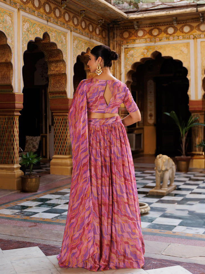 Purple Printed Chinon Lehenga  - By Ragavi