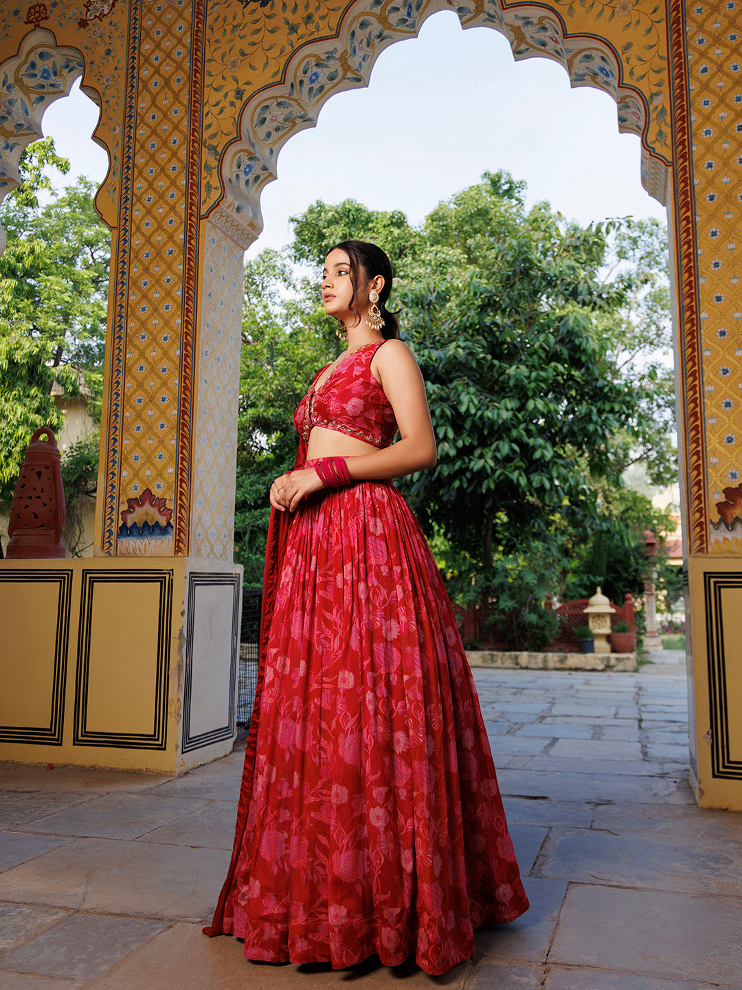 Chic and stylish pure chinon lehenga featuring a stunning floral print