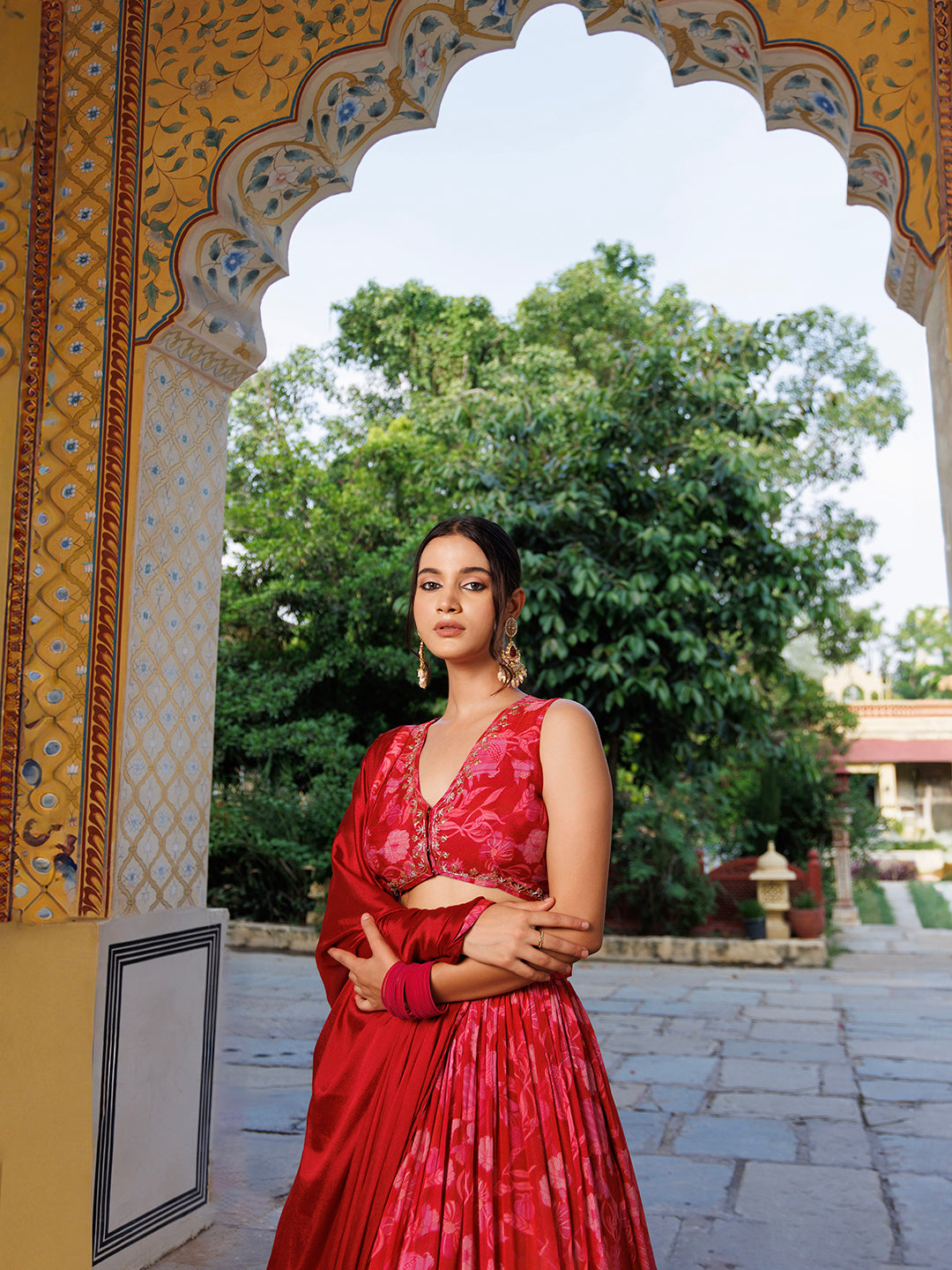 Maroon Floral Printed Pure Chinon Lehenga - By Ragavi