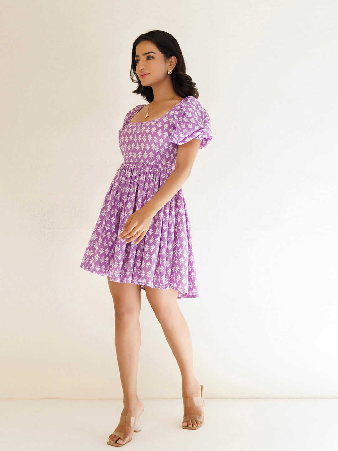 Bellflower Purple Cotton Printed Dress by ragavi