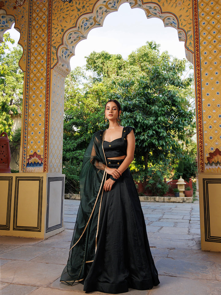 Green Bay Embroidered Silk Lehenga Set with intricate detailing and vibrant colors - By Ragavi, a stunning choice for any special occasion