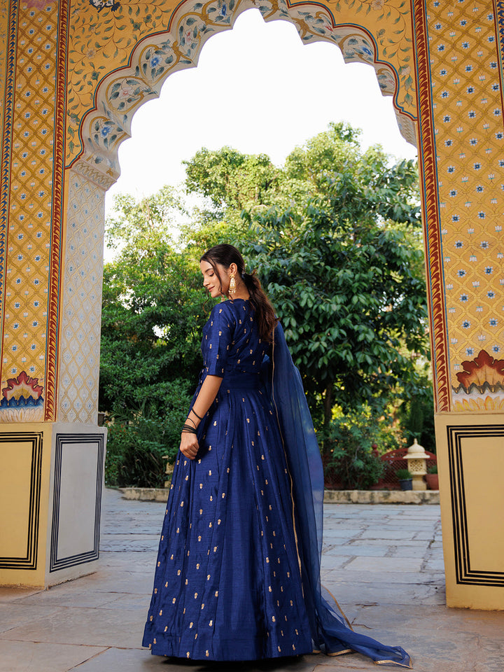 Galactic Blue Embroidered Silk Lehenga Set  - By Ragavi