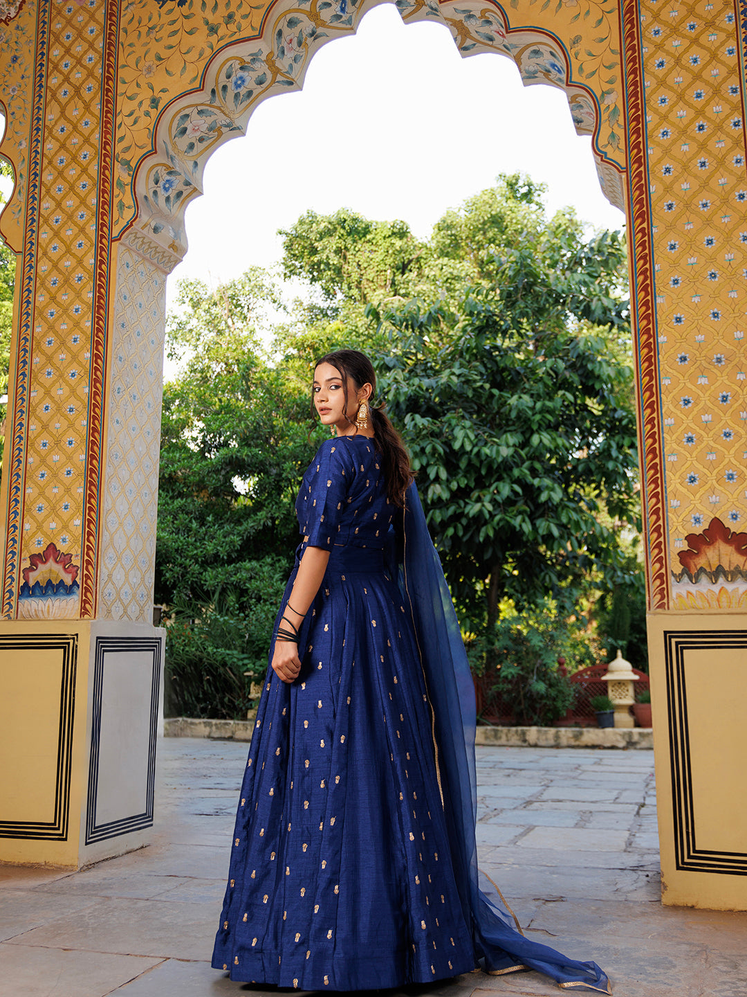 Galactic Blue Embroidered Silk Lehenga Set  - By Ragavi