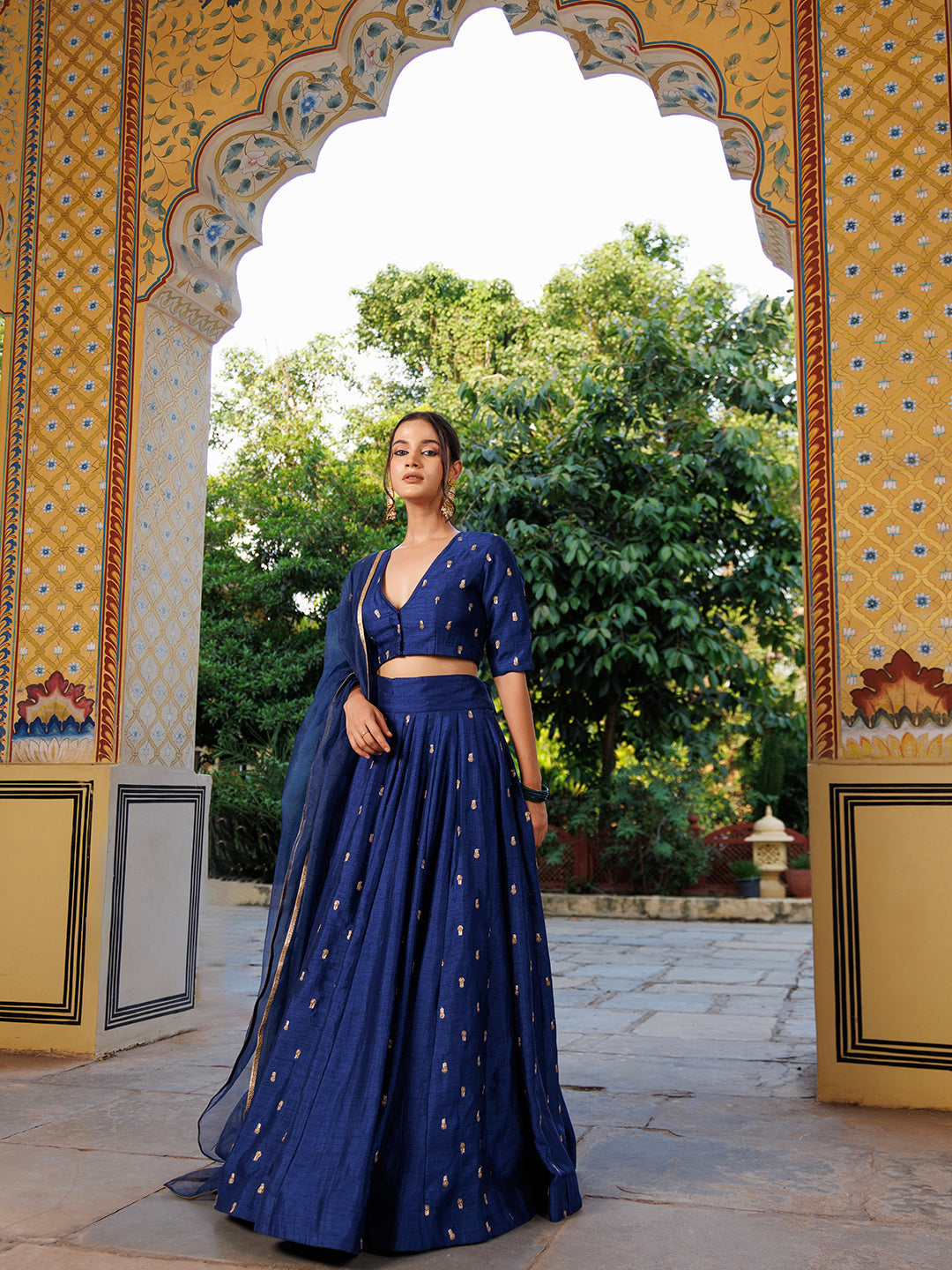 Galactic Blue Embroidered Silk Lehenga Set