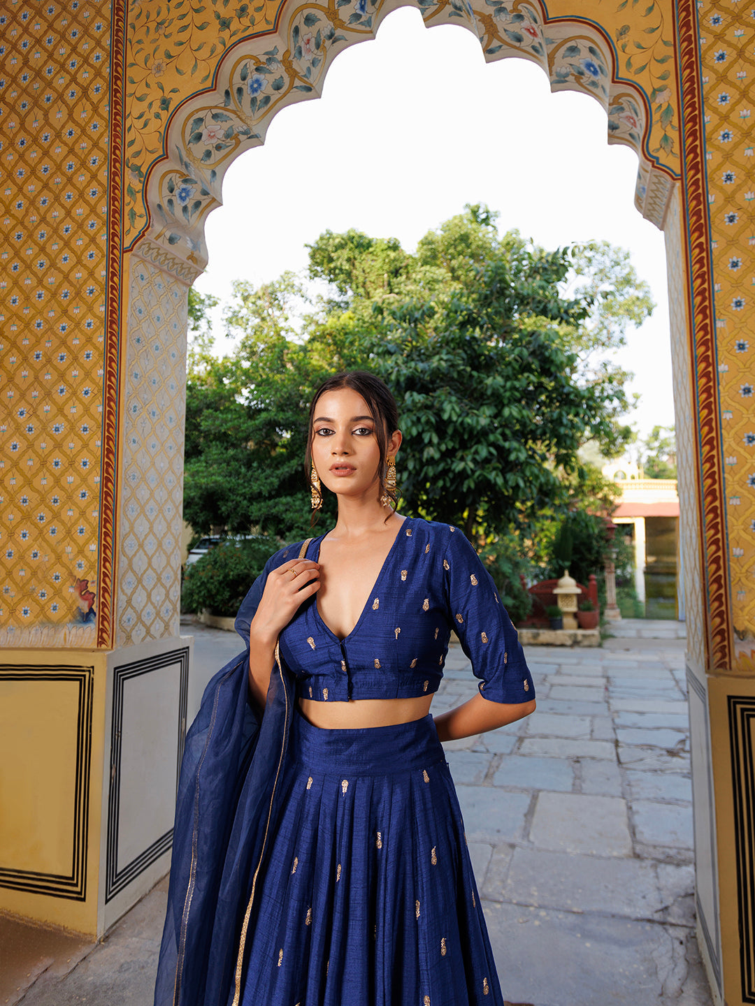 Galactic Blue Embroidered Silk Lehenga Set  - By Ragavi