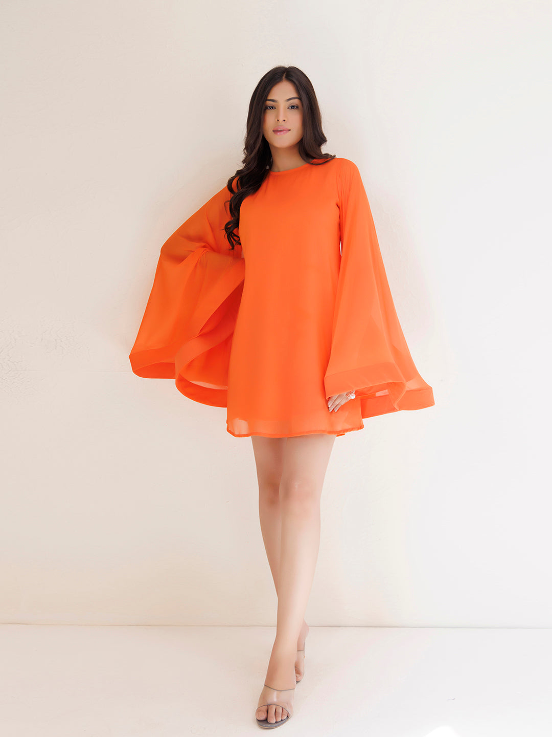 Flame Orange Chiffon Dress by ragavi