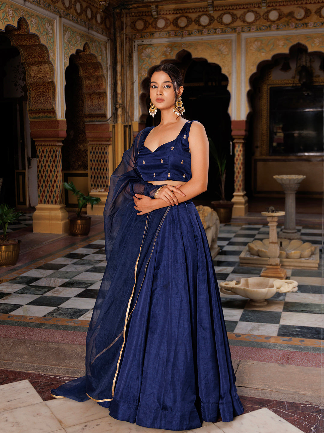 Deja Vu Blue Embroidered Silk Lehenga Set