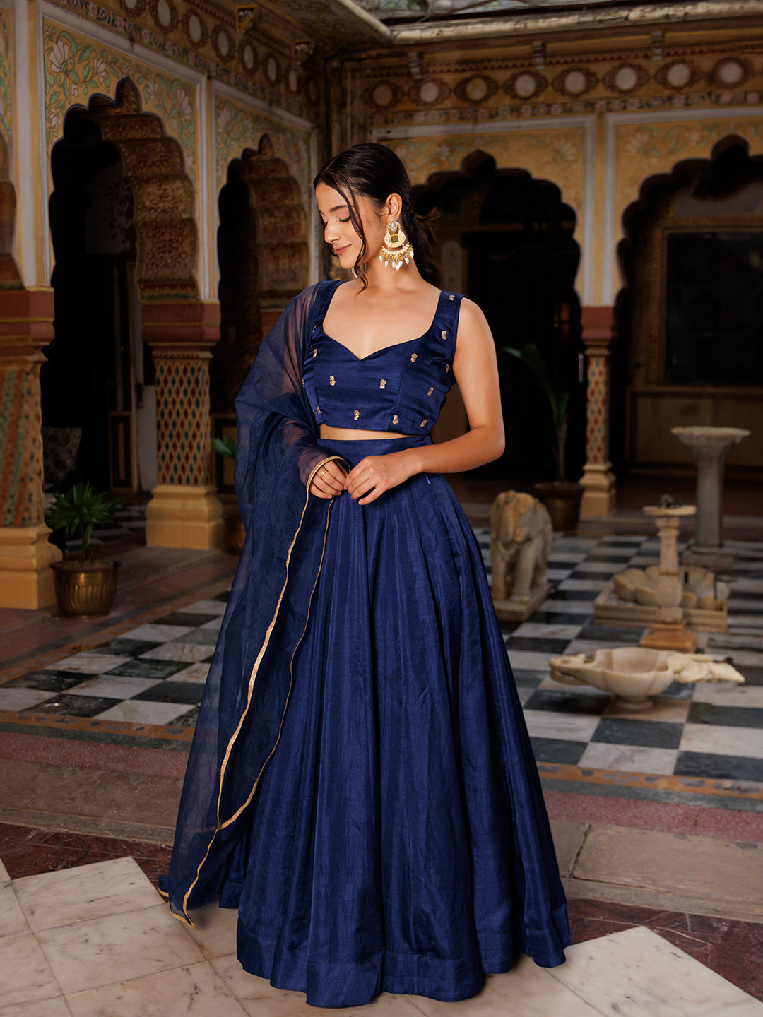 Deja Vu Blue Embroidered Silk Lehenga Set