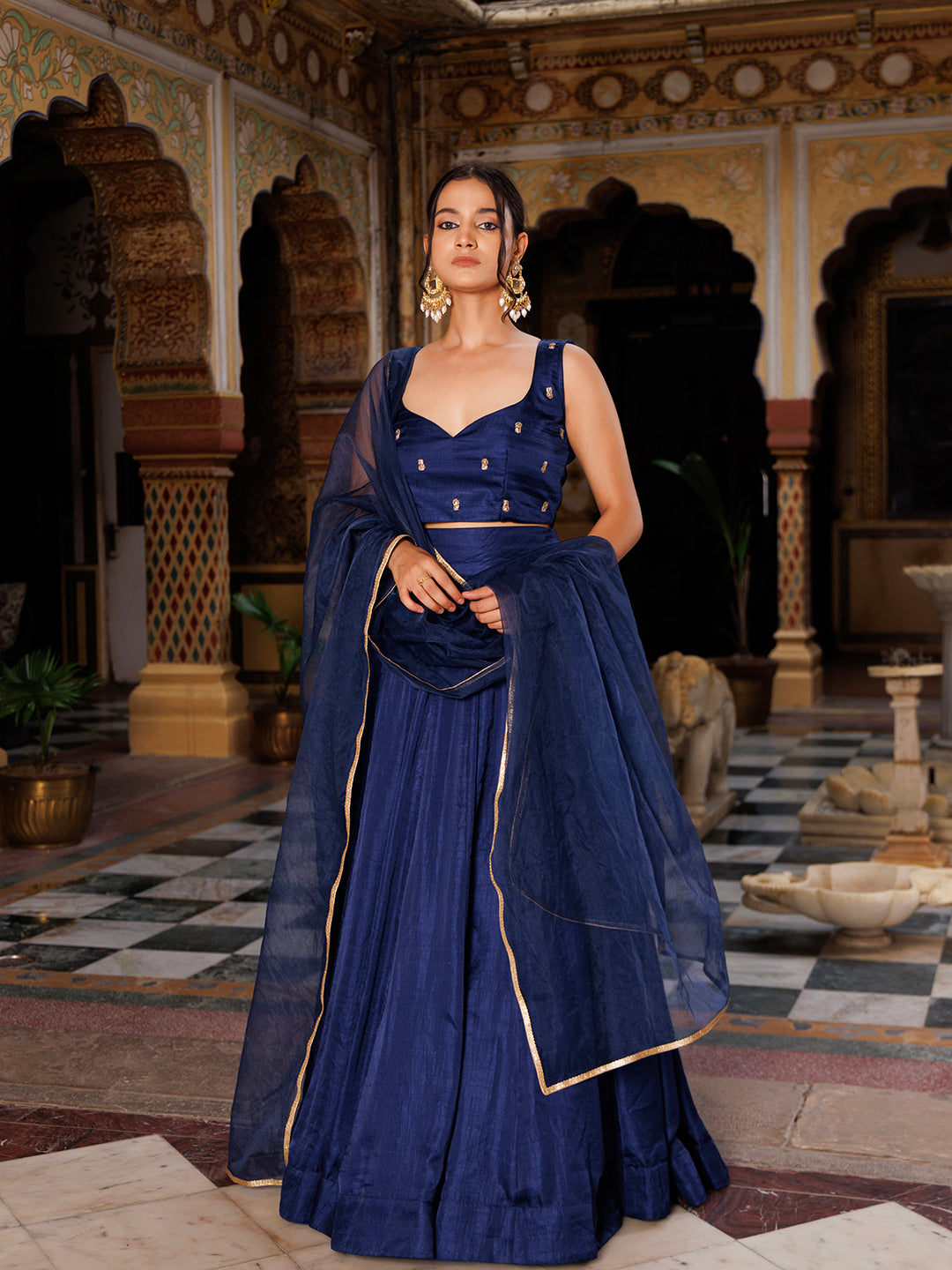 Deja Vu Blue Embroidered Silk Lehenga Set  - By Ragavi