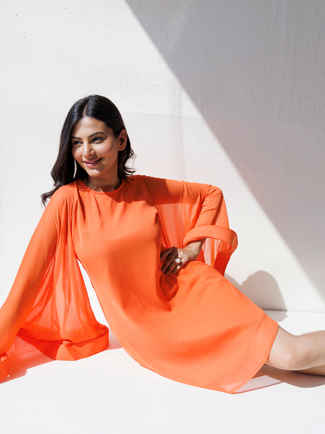 Flame Orange Chiffon Dress by ragavi