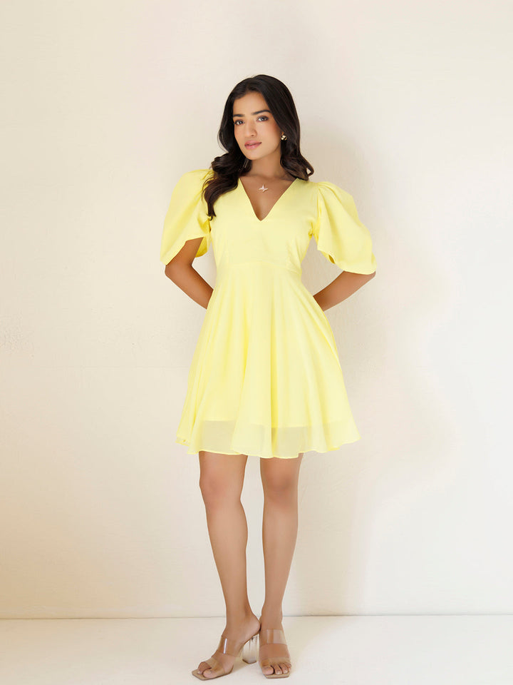 Birds Of Paradise Yellow Chiffon Dress by ragavi