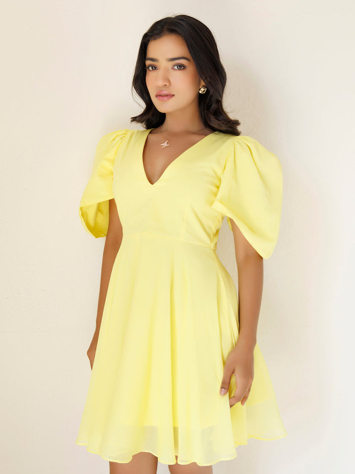 Birds Of Paradise Yellow Chiffon Dress by ragavi