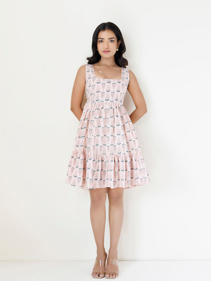 Oriental Pink Lily Cotton Printed Skater Dress by ragavi