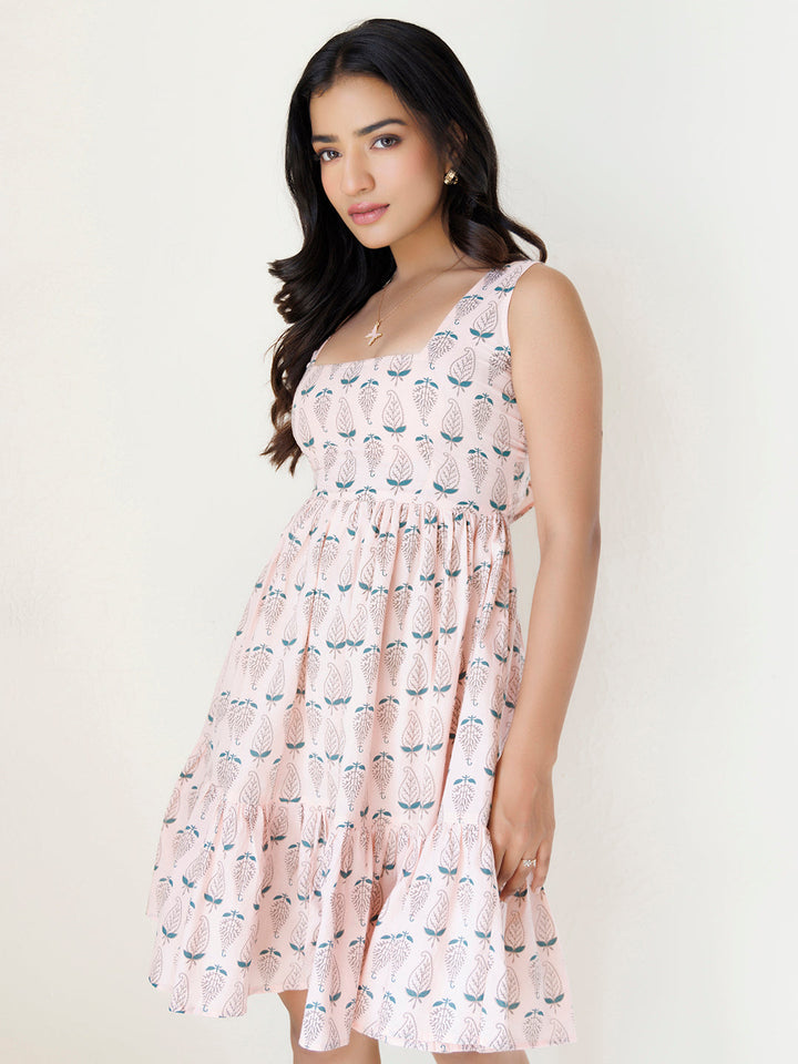 Oriental Pink Lily Cotton Printed Skater Dress by ragavi