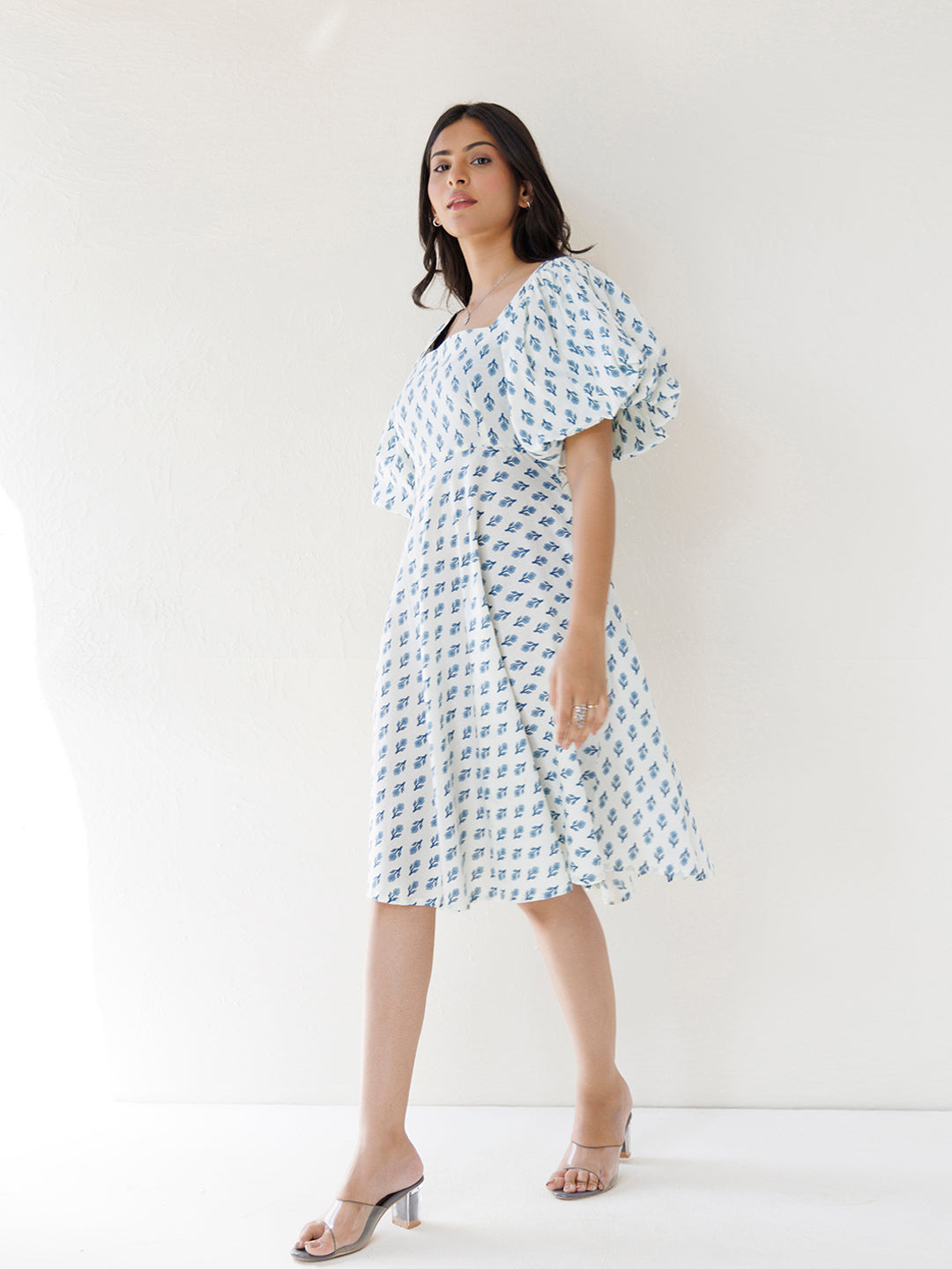 White Dendronium Cotton Printed Dress