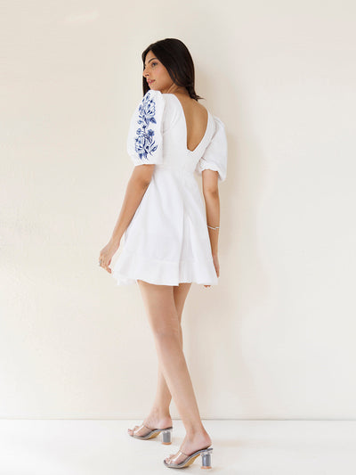 Indigo White Embroidered Cotton Dress by ragavi