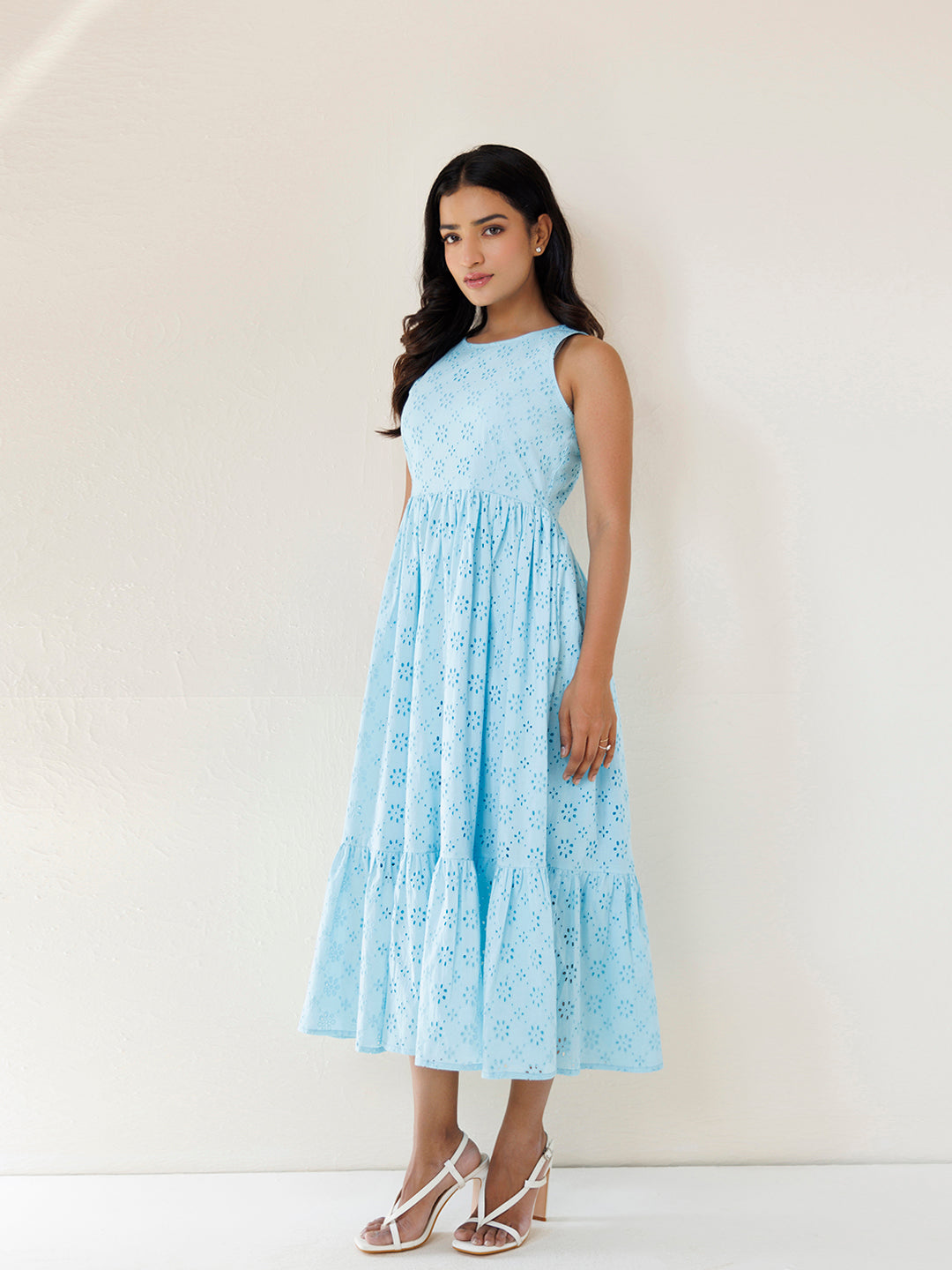 Felicia Blue Daisy Cotton Schiffli Dress by ragavi