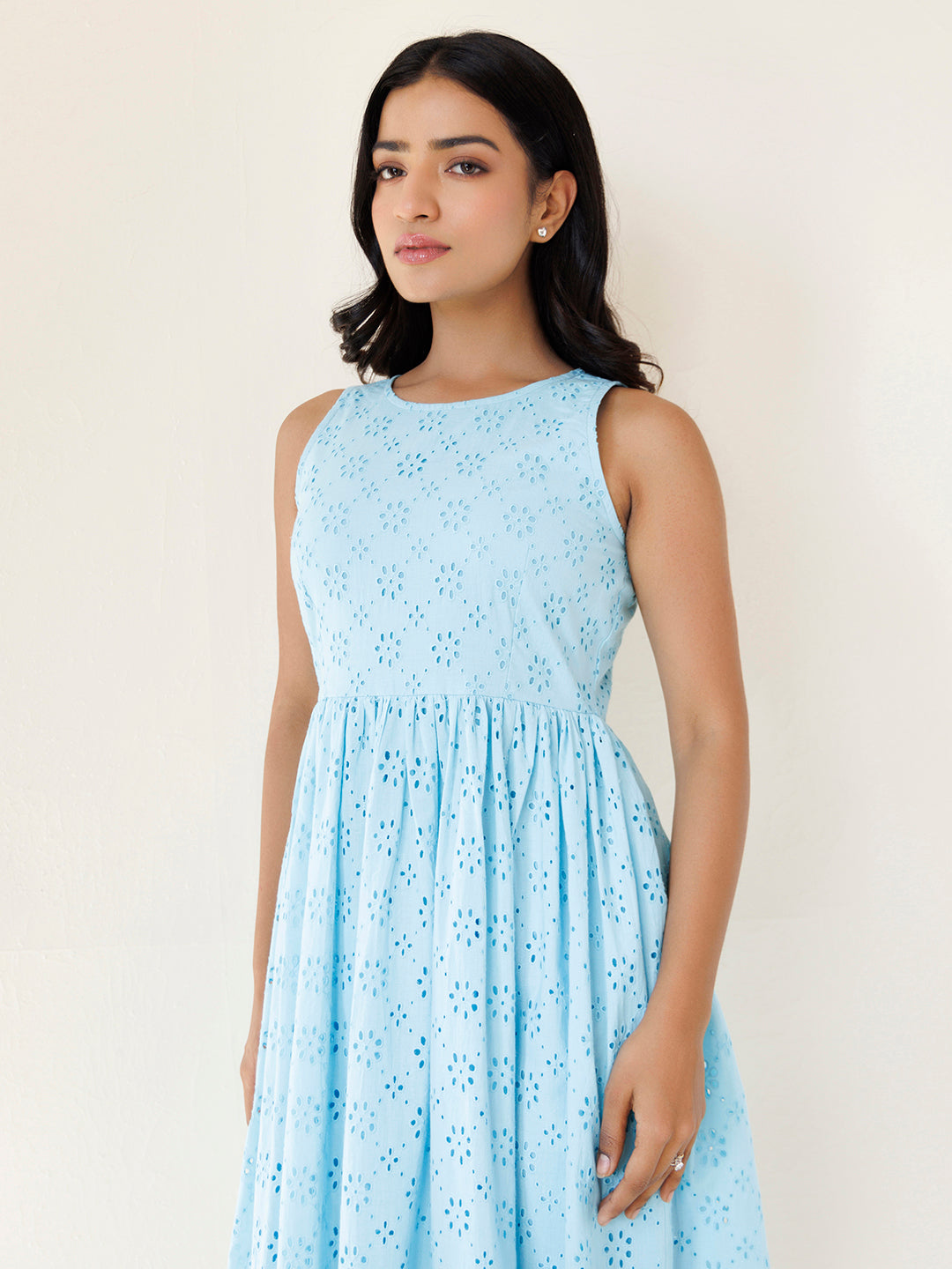 Felicia Blue Daisy Cotton Schiffli Dress by ragavi