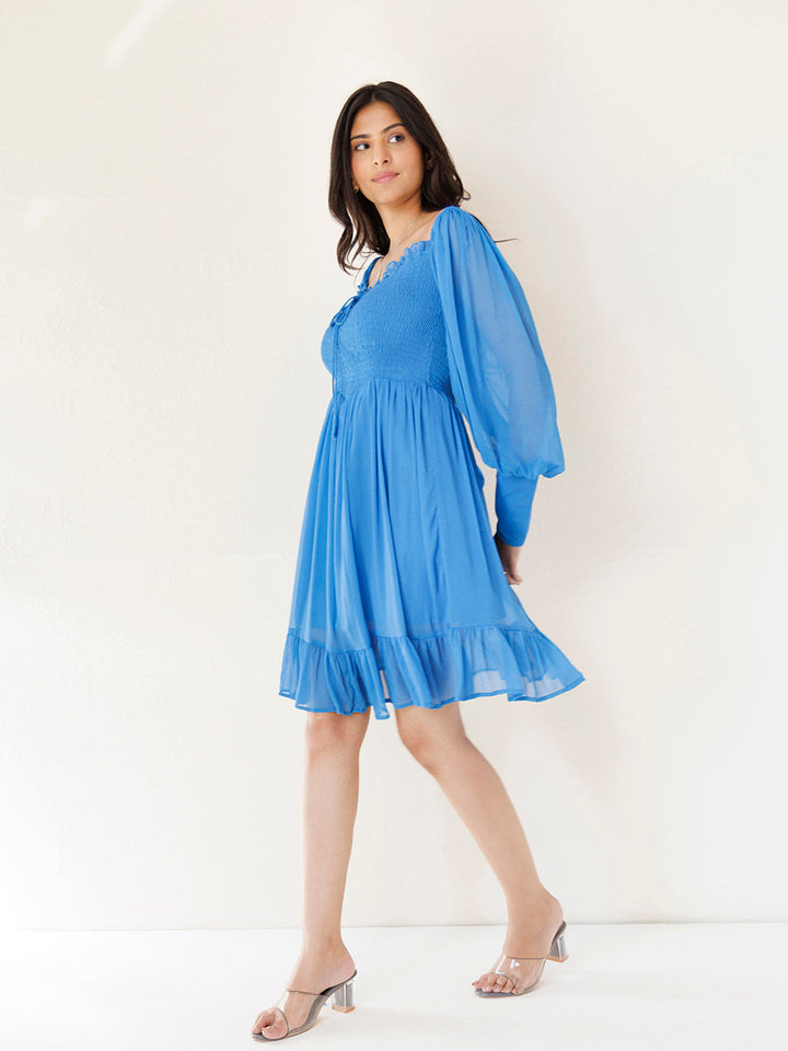 Blue Butterfly Blush Chiffon Dress by ragavi