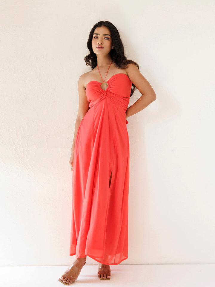 Peony Coral Chiffon Dress by ragavi