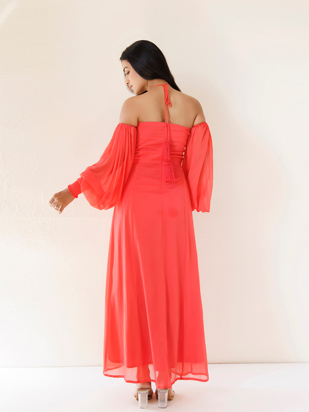 Peony Coral Chiffon Dress by ragavi