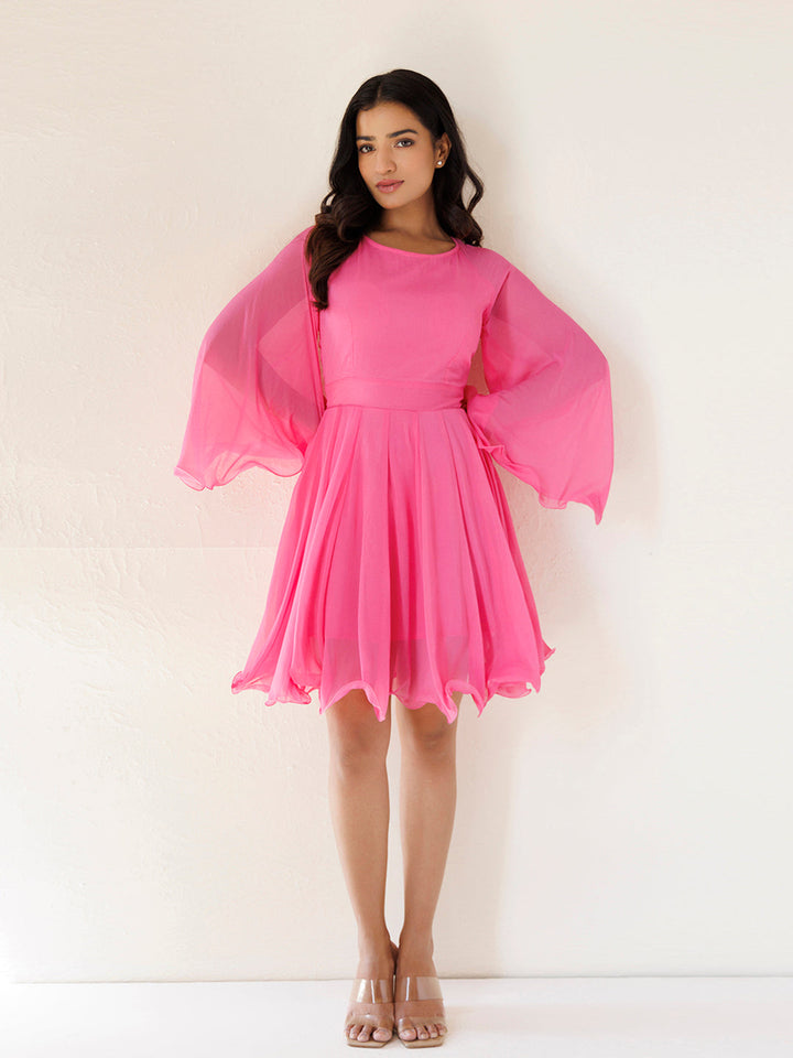 Dahlia Pink Chiffon Skater Dress by ragavi