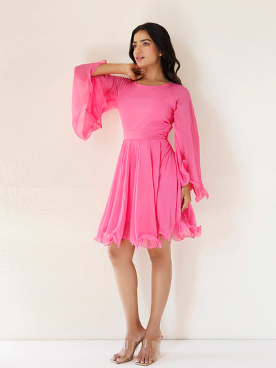 Dahlia Pink Chiffon Skater Dress by ragavi