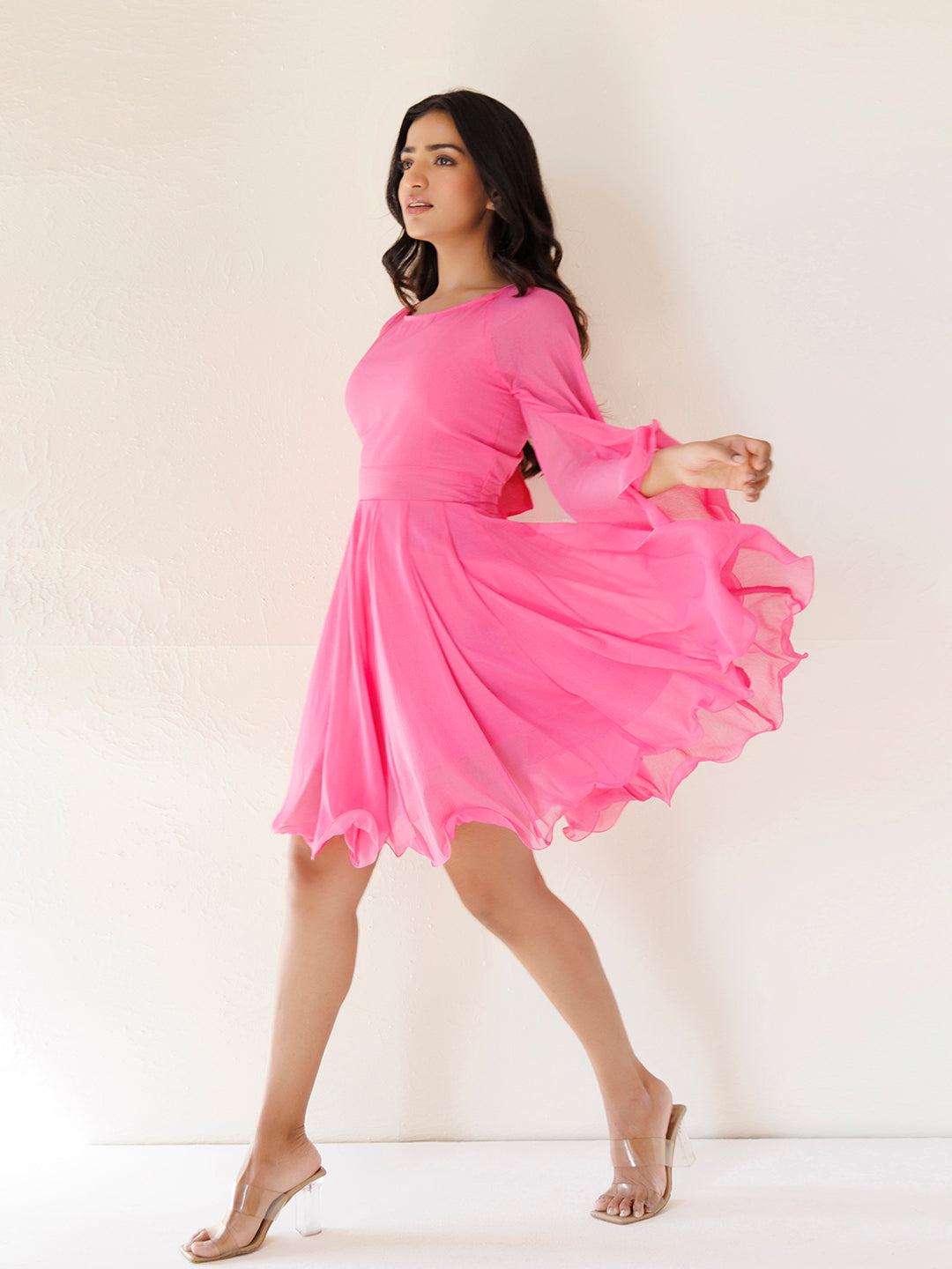 Dahlia Pink Chiffon Skater Dress by ragavi