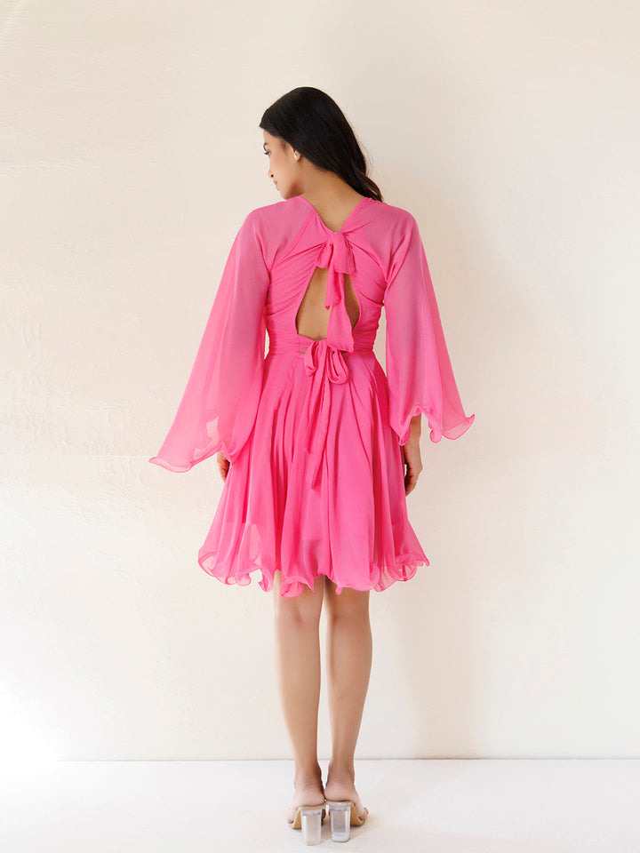 Dahlia Pink Chiffon Skater Dress by ragavi