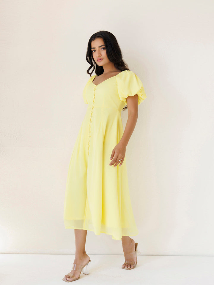 Yellow Paper Daisy Chiffon Midi Dress by ragavi