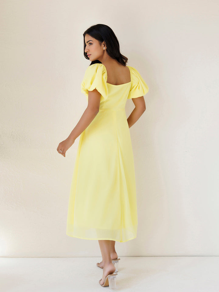 Yellow Paper Daisy Chiffon Midi Dress by ragavi