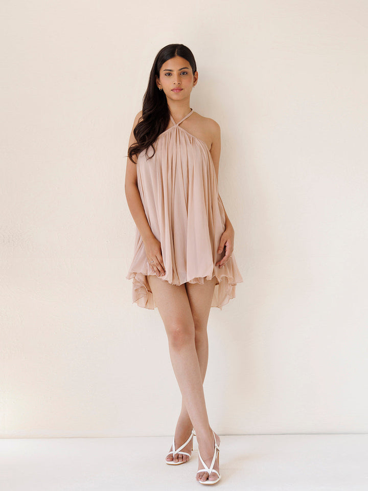 Rose Tiffany Nude Chiffon Mini Dress by ragavi