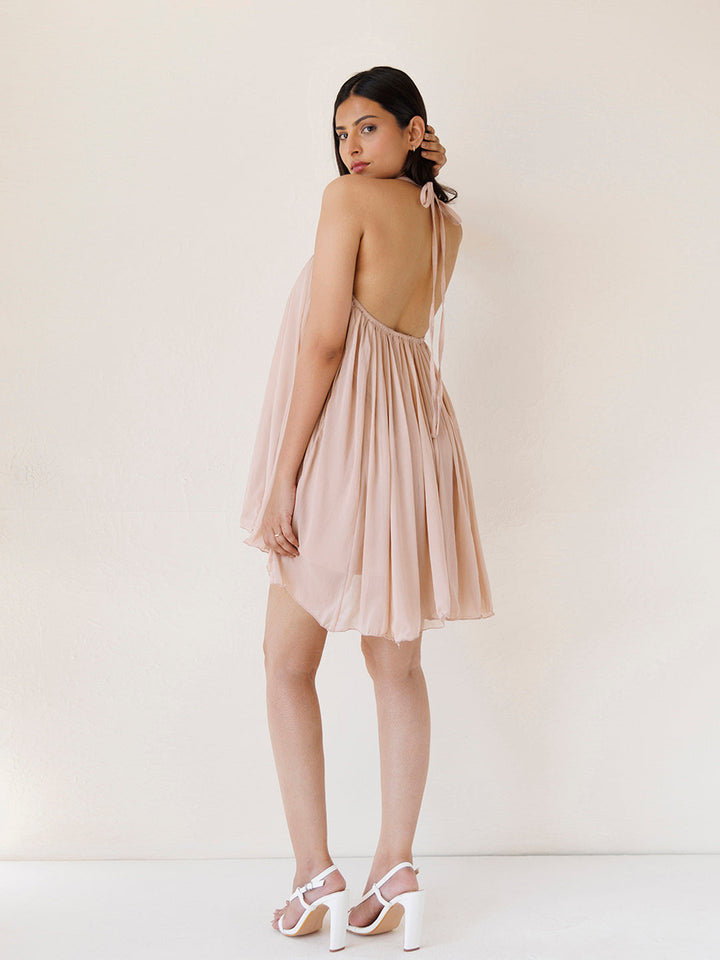 Rose Tiffany Nude Chiffon Mini Dress by ragavi