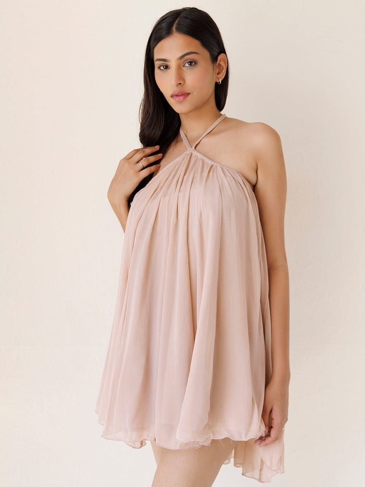 Rose Tiffany Nude Chiffon Mini Dress by ragavi