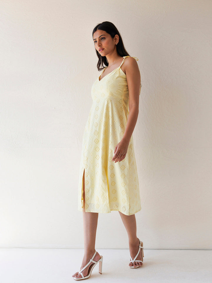 Forsythia Yellow Cotton Schiffli Dress by ragavi