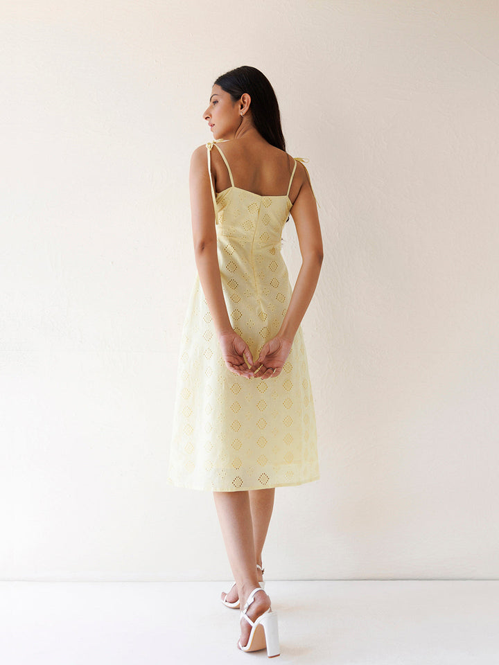 Forsythia Yellow Cotton Schiffli Dress by ragavi