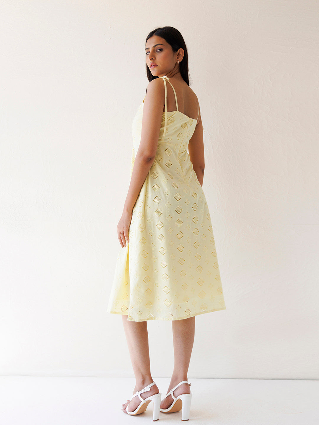 Forsythia Yellow Cotton Schiffli Dress by ragavi